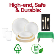 Durable plastic plates ensure style and convenience for sports parties.