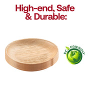 Durable round salad plates crafted from natural palm leaf, 8-inch diameter, disposable and BPA-free