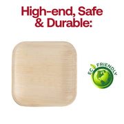 Durable square palm leaf plates, 7-inch size, eco-friendly and biodegradable, BPA-free
