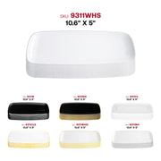 Durable white disposable plates with a sophisticated silver rim, flat rectangular design, and raised edges, 10.6x5 inches, pack of 120