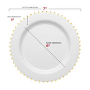 Each 7" appetizer plate in the White with Gold Pearl String set is perfectly sized for hors d’oeuvres and light starters