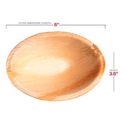 Each Oval Palm Leaf Eco Friendly Bowl measures 5” long and 3.5” tall with a compact 3.5 oz. capacity for small bites