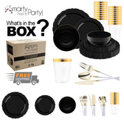 Eco-conscious and BPA-free, this Black Vintage Tableware Set elevates events with both beauty and responsible design