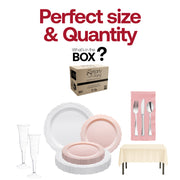 Eco-conscious celebrations made easy with BPA-free, recyclable Love Actually pink and white dinnerware