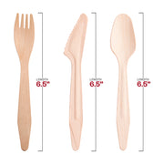 Eco-friendly 6.5-inch wooden cutlery set made from natural birch, perfect for sustainable dining and events