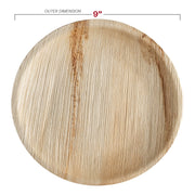 Eco-friendly 9-inch round palm leaf plates, biodegradable and disposable, suitable for buffet servings