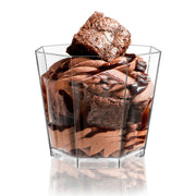 Eco-friendly clear octagon disposable dessert cups, 3" diameter, 5.5 oz capacity, ideal for serving desserts at eco-conscious events, 288 count.
