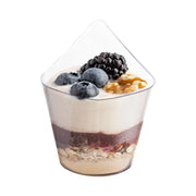 Eco-friendly clear teardrop disposable plastic cups, 3.75" x 2.5", 4 oz capacity, perfect for sustainable events, 288 cups per case.
