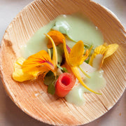 Eco-friendly mini sauce bowls made from natural palm leaf, disposable, biodegradable, and compostable