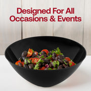 Eco-friendly solid black round 32 oz disposable plastic bowls, sold in a 60-pack, ideal for catering or everyday use