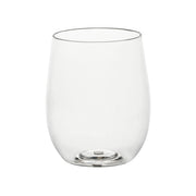 Elegant 12 oz clear plastic stemless wine glasses, combining sophistication and convenience for weddings, dinners, and special occasions