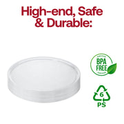 Elegant 14-inch clear plastic trays labeled BPA-free and food-safe, perfect for professional use.