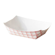 Elegant 3 lb red plaid paper food boat, chic and sturdy extra-large disposable tray for sophisticated carnival-themed wedding party supplies.