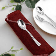 Elegant 4-inch metallic silver mini plastic tasting spoons, adding a refined touch to tastings, weddings, and catered events