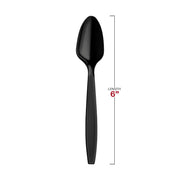 Elegant 6-inch black plastic spoons, featuring a smooth finish, ideal for stylish table settings and special occasions.