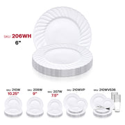 Elegant 6-inch white plastic plates with a flared edge, 180-pack