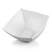 Elegant 64 oz white wave square disposable plastic bowl, chic and sturdy extra-large serving bowl for weddings, parties, and catered events.
