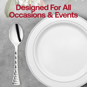 Shiny Silver Glamour Cutlery Disposable Plastic Spoons Lifestyle | Smarty Had A PartyElegant 7" silver plastic spoons featuring a sleek, glamorous look, perfect for formal occasions