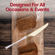 Elegant 8.8-inch gold plastic dinner knives with white handles, ideal for weddings and sophisticated gatherings