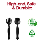 Elegant 9.75-inch black plastic serving flatware set, adding a sophisticated touch to buffet tables and formal events