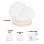 Elegant BPA-free clear plate combo with metallic gold rim, perfect for parties and wedding settings