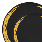 Elegant Black with Gold Moonlight Design Disposable Plastic Plates