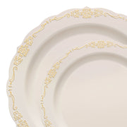 Elegant Ivory Disposable Plates with Gold Vintage Rim for a Classic Touch