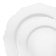 Elegant White Disposable Dinnerware with Silver Rim for a Sophisticated Touch