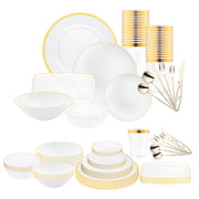 Elegant White with Gold Moonlight Round Wedding Value Set offers premium disposable tableware for upscale events
