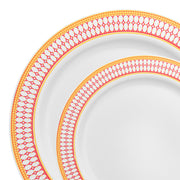 Elegant White with Red and Gold Chord Rim Plastic Dinnerware Set, ideal for adding a festive touch to any gathering