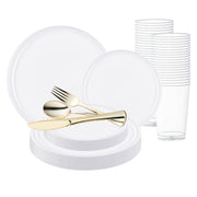 Elegant and modern, the White Flat Round Disposable Plastic Wedding Value Set features a sleek white design, perfect for weddings and formal celebrations