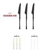 Elegant black disposable dinner knives, 8.8-inch sturdy plastic, perfect for cutting meats and main courses.