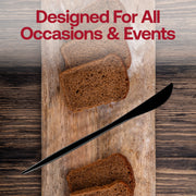 Elegant black disposable dinner knives, 8.8-inch sturdy plastic, perfect for cutting meats and main courses