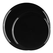 Elegant black disposable dinnerware value set with matching dinner and salad plates, ideal for stylish and convenient entertaining