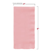 Elegant classic pink paper dinner napkins, 16" x 16", with a delicate pastel hue, ideal for weddings, baby showers, and formal events.