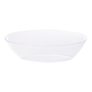 Elegant clear heavyweight plastic oval serving bowl, modern and sturdy disposable party supplies for formal and casual celebrations.