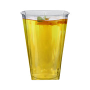 Elegant clear plastic cups with a sturdy square shape, 10 oz size, lightweight and disposable for easy cleanup