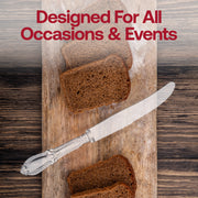 Elegant clear plastic dinner knives with a vintage-inspired Baroque design, 9-inch length, durable and stylish