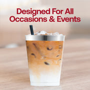 Elegant clear plastic tumblers with a modern metallic silver rim, 10 oz size, round shape, and disposable for easy cleanup; 336-pack