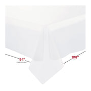 Elegant clear rectangular plastic tablecloth, 54" x 108", offering a polished look for weddings, banquets, or formal settings.