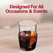 Elegant clear round plastic tumbler with a striped design, 16 oz capacity, disposable, sold in a 48-pack