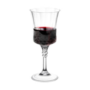 Elegant crystal cut plastic wine goblets with a sleek 11 oz capacity design, perfect for formal events, in a pack of 48