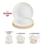 Elegant disposable 7.5-inch plastic salad plates in white with a gold rim, organic material, 120 plates per pack