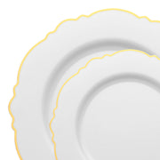 Elegant disposable plastic dinnerware set with gold rim, ideal for any event