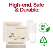Elegant event display designed with the Ivory Square Plastic Wedding Value Set, ideal for grand, luxurious occasions