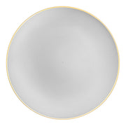 Elegant gray plastic plates featuring a gold rim and organic round shape, ideal for appetizers or salads, 7.5-inch diameter, 120-pack