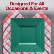 Elegant hunter green square dinner plates, 9.5-inch size, made from durable plastic, pack of 120 for parties