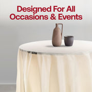 Elegant ivory round plastic tablecloths, 84 inches in diameter, disposable with a smooth, refined look, case of 96.