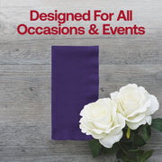 Elegant purple dinner napkin in soft, high-quality paper with rich color, measuring 16 x 16 inches, bulk pack of 600.