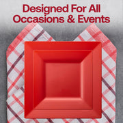 Elegant red plastic salad plates with a square design, 6.5-inch diameter, disposable, pack of 120